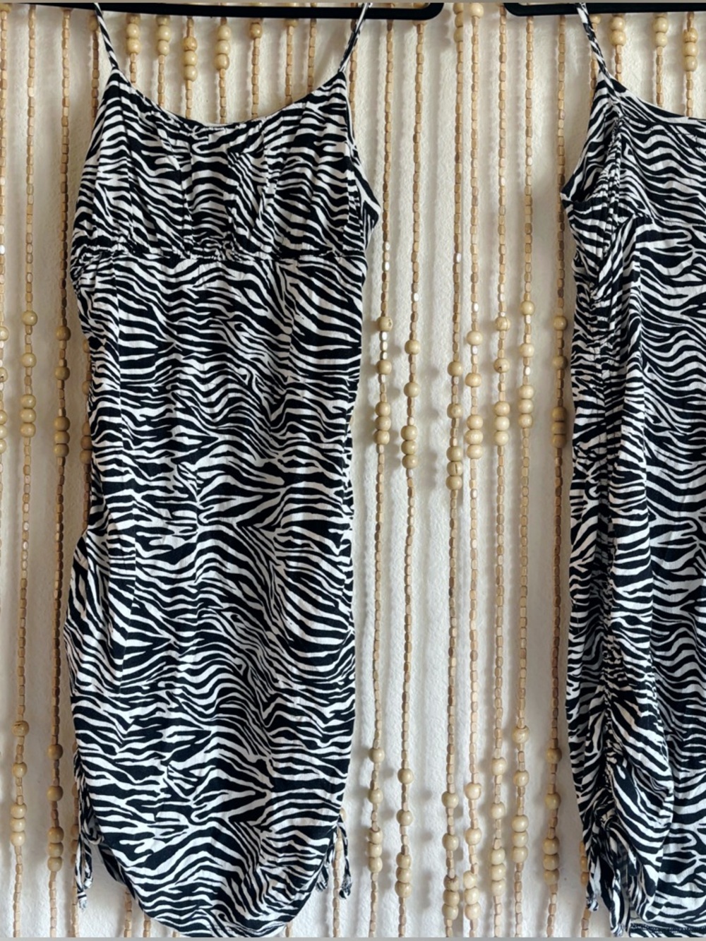 Zebra Black White Glam Scene Ruched Side Jersey Shore Tank Rocker Grunge Dress